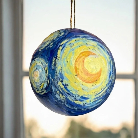 Hand Painted Starry Night Glass Ornament, NWT, made be me - Picture 8 of 8